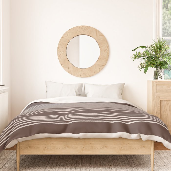 Ink Stripes Organic Minimalist Pattern Brown and Cream Duvet Cover Gallery Image 3