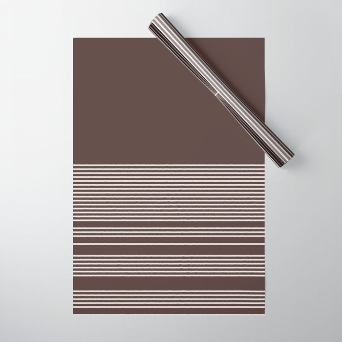 Ink Stripes Organic Minimalist Pattern Brown and Cream Wrapping Paper Gallery Image 1