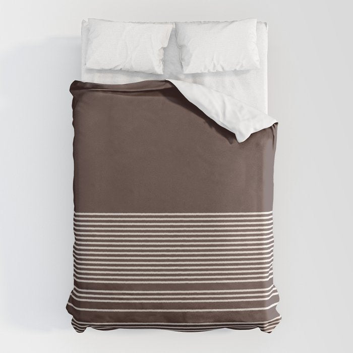 Ink Stripes Organic Minimalist Pattern Brown and Cream Duvet Cover Gallery Image 6