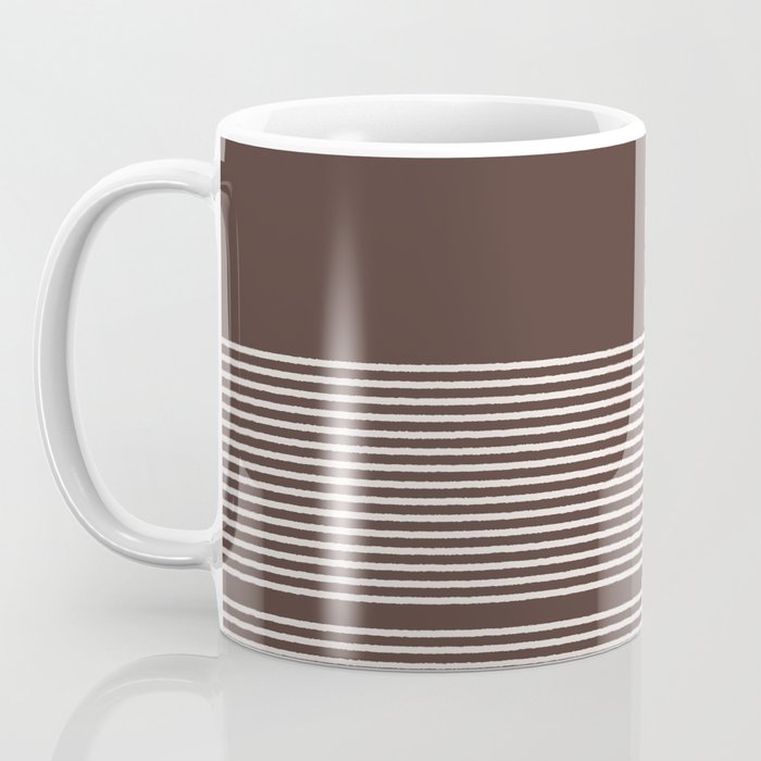 Ink Stripes Organic Minimalist Pattern Brown and Cream Coffee Mug Gallery Image 3
