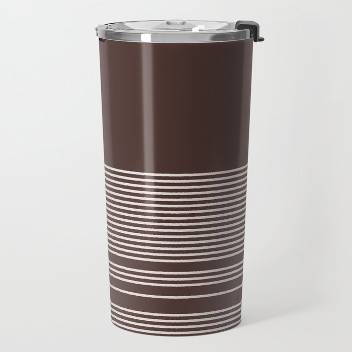Ink Stripes Organic Minimalist Pattern Brown and Cream Travel Mug Gallery Image 2