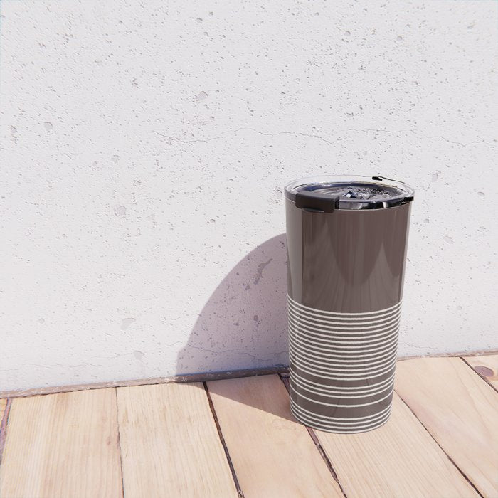 Ink Stripes Organic Minimalist Pattern Brown and Cream Travel Mug Gallery Image 4
