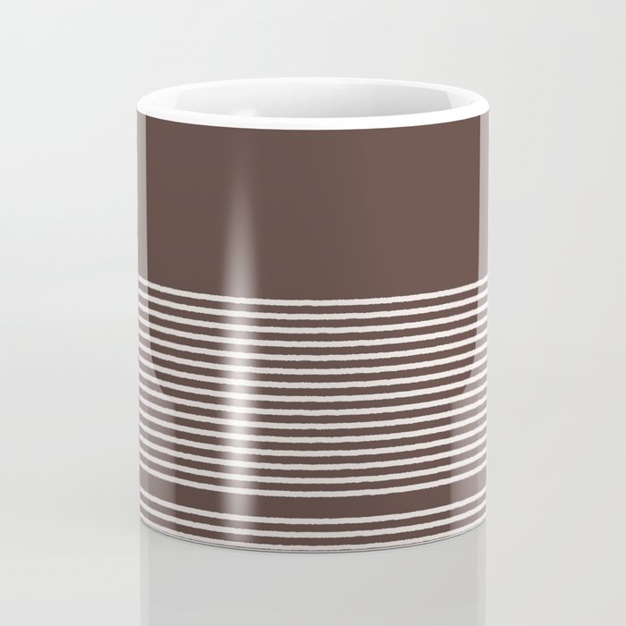 Ink Stripes Organic Minimalist Pattern Brown and Cream Coffee Mug Gallery Image 4