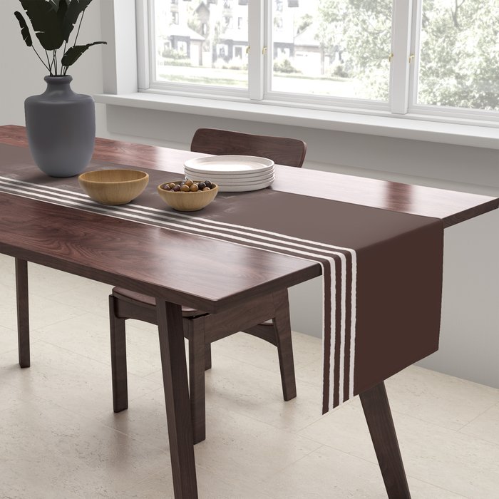 Ink Stripes Organic Minimalist Pattern Brown and Cream Table Runner Gallery Image 2