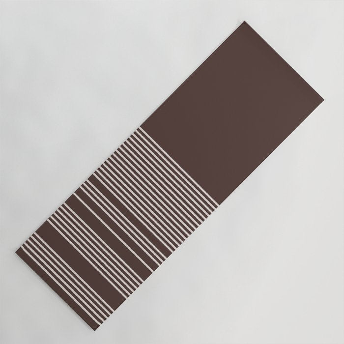 Ink Stripes Organic Minimalist Pattern Brown and Cream Yoga Mat Gallery Image 1