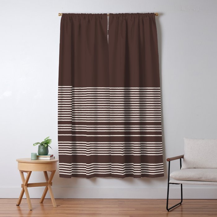 Ink Stripes Organic Minimalist Pattern Brown and Cream Window Curtain Gallery Image 5