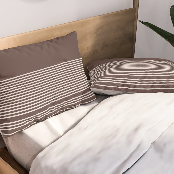 Ink Stripes Organic Minimalist Pattern Brown and Cream Pillow Sham Gallery Image 2