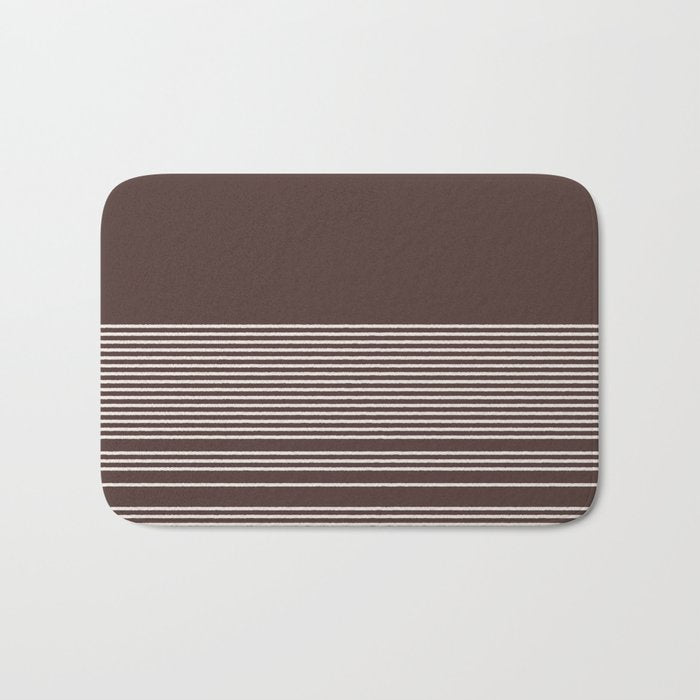 Ink Stripes Organic Minimalist Pattern Brown and Cream Bath Mat Gallery Image 1