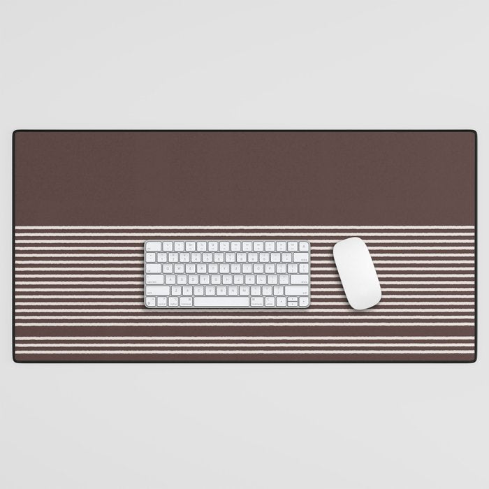 Ink Stripes Organic Minimalist Pattern Brown and Cream Desk Mat Gallery Image 1
