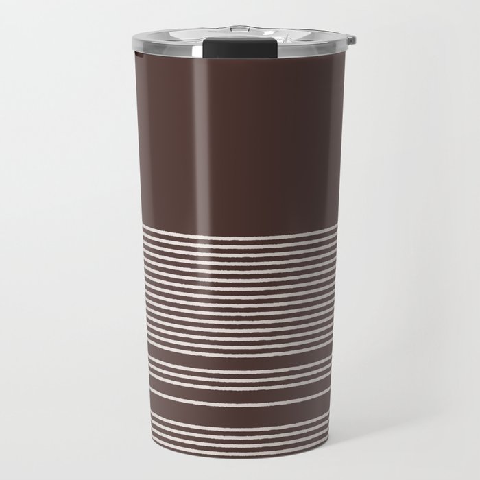 Ink Stripes Organic Minimalist Pattern Brown and Cream Travel Mug Gallery Image 1