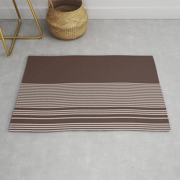 Ink Stripes Organic Minimalist Pattern Brown and Cream Rug Gallery Image 1