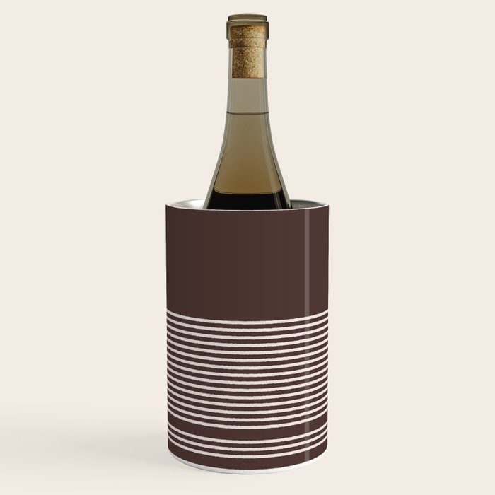 Ink Stripes Organic Minimalist Pattern Brown and Cream Wine Chiller Gallery Image 3