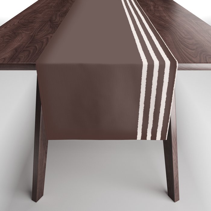 Ink Stripes Organic Minimalist Pattern Brown and Cream Table Runner Gallery Image 1