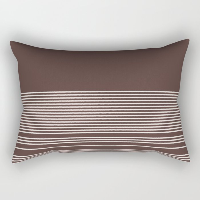 Ink Stripes Organic Minimalist Pattern Brown and Cream Rectangular Pillow Gallery Image 2