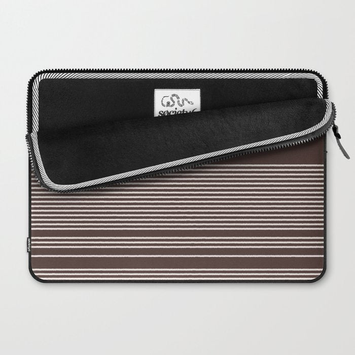 Ink Stripes Organic Minimalist Pattern Brown and Cream Laptop Sleeve Gallery Image 2
