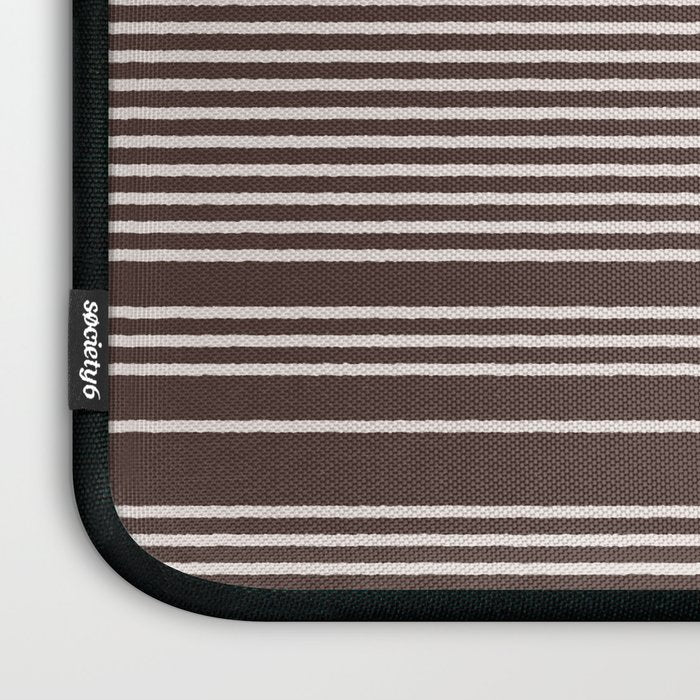 Ink Stripes Organic Minimalist Pattern Brown and Cream Laptop Sleeve Gallery Image 3
