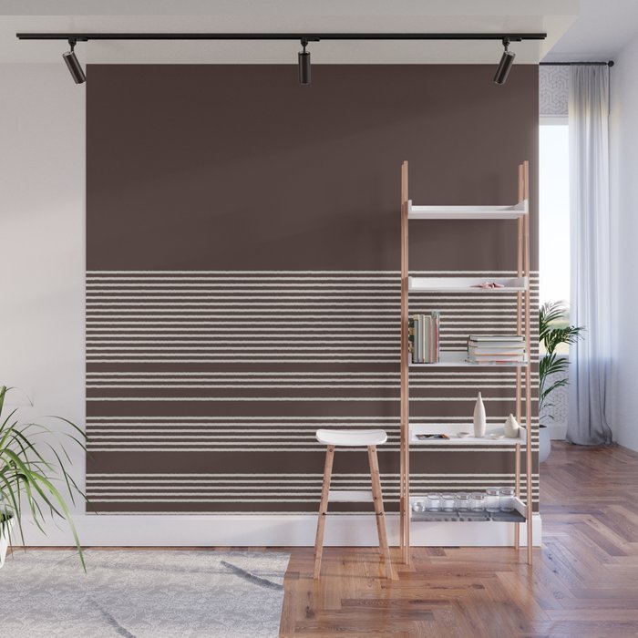 Ink Stripes Organic Minimalist Pattern Brown and Cream Wall Mural Gallery Image 1