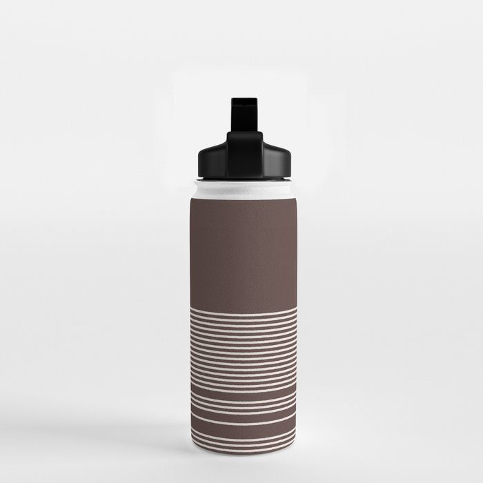 Ink Stripes Organic Minimalist Pattern Brown and Cream Water Bottle Gallery Image 2