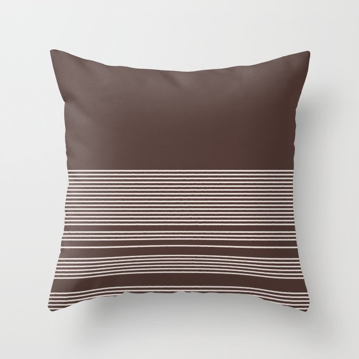 Ink Stripes Organic Minimalist Pattern Brown and Cream Throw Pillow Gallery Image 6