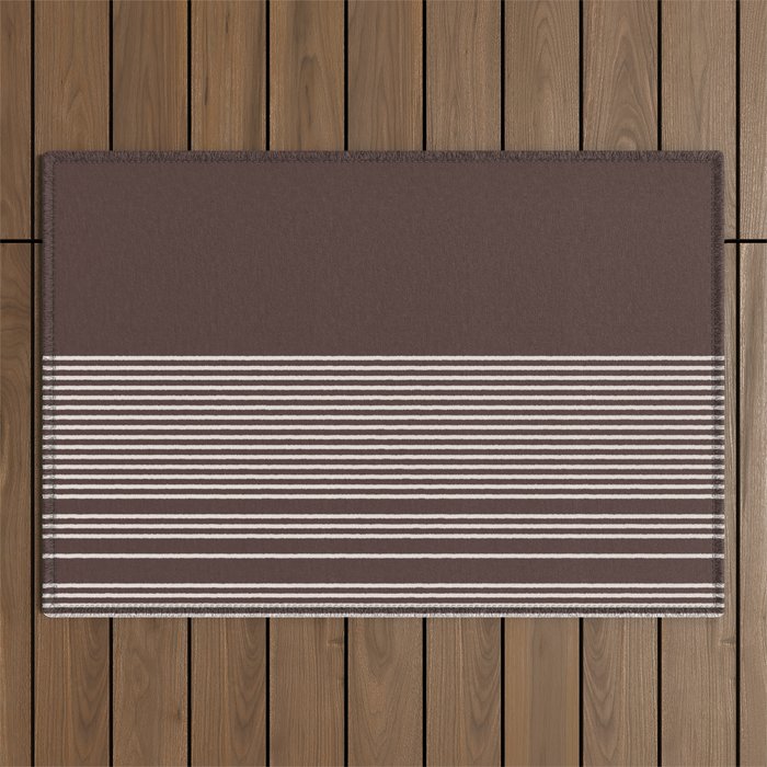 Ink Stripes Organic Minimalist Pattern Brown and Cream Outdoor Rug Gallery Image 1
