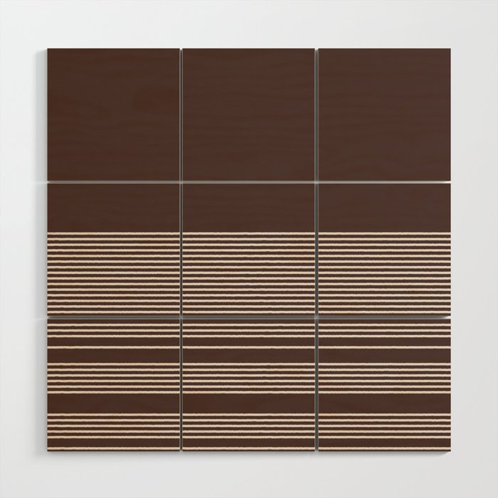 Ink Stripes Organic Minimalist Pattern Brown and Cream Wood Wall Art Gallery Image 1
