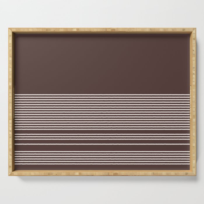Ink Stripes Organic Minimalist Pattern Brown and Cream Serving Tray Gallery Image 1