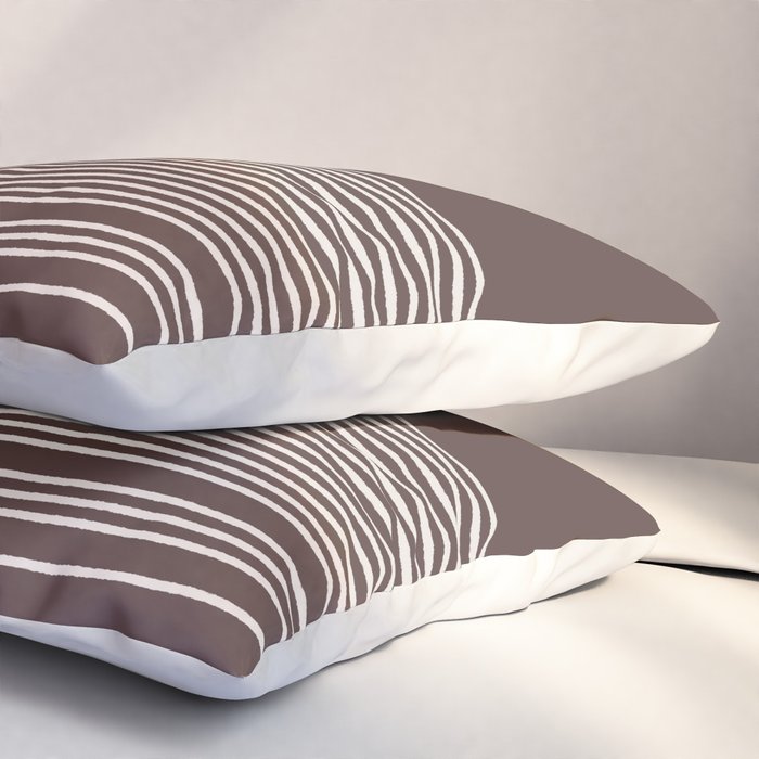 Ink Stripes Organic Minimalist Pattern Brown and Cream Pillow Sham Gallery Image 3