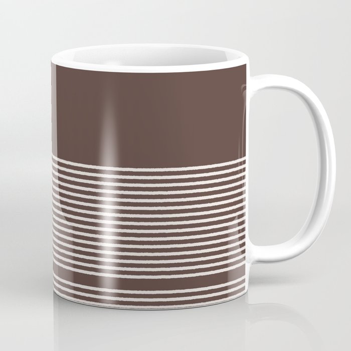 Ink Stripes Organic Minimalist Pattern Brown and Cream Coffee Mug Gallery Image 1