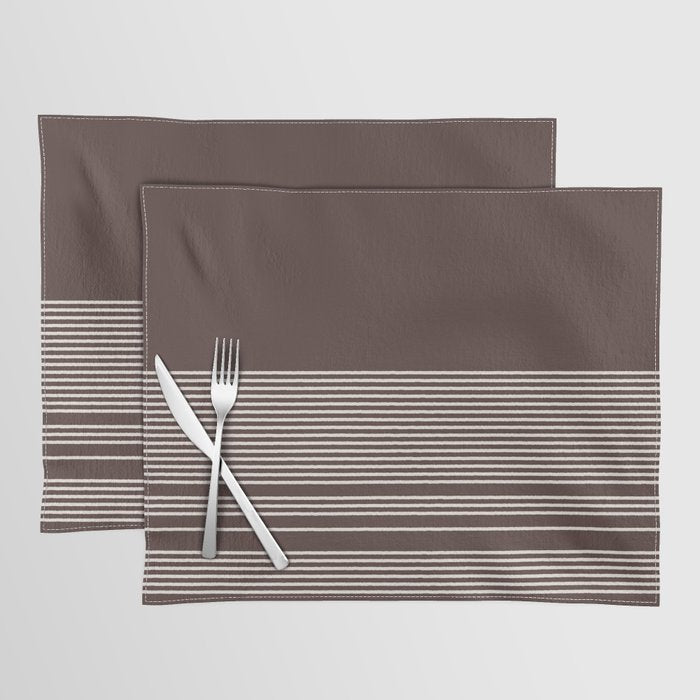 Ink Stripes Organic Minimalist Pattern Brown and Cream Placemat Gallery Image 1