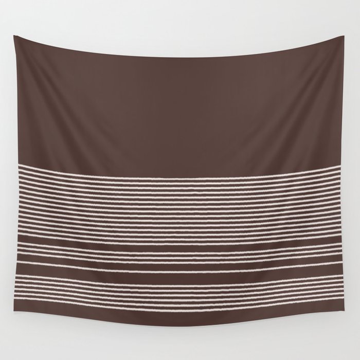Ink Stripes Organic Minimalist Pattern Brown and Cream Wall Tapestry Gallery Image 4