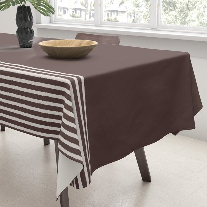 Ink Stripes Organic Minimalist Pattern Brown and Cream Tablecloth Gallery Image 3