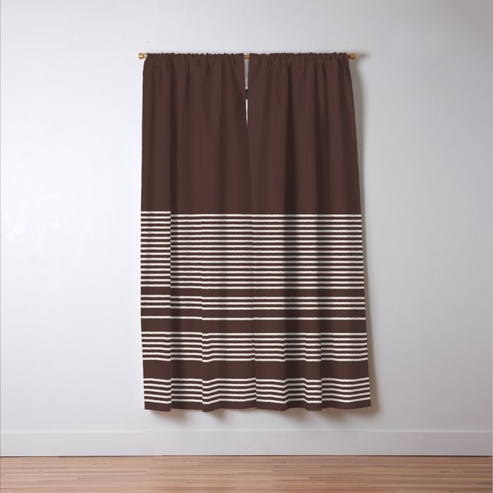 Ink Stripes Organic Minimalist Pattern Brown and Cream Window Curtain Gallery Image 3