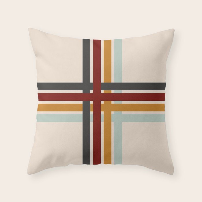 Colored Retro Cross Stripes Throw Pillow Gallery Image 1