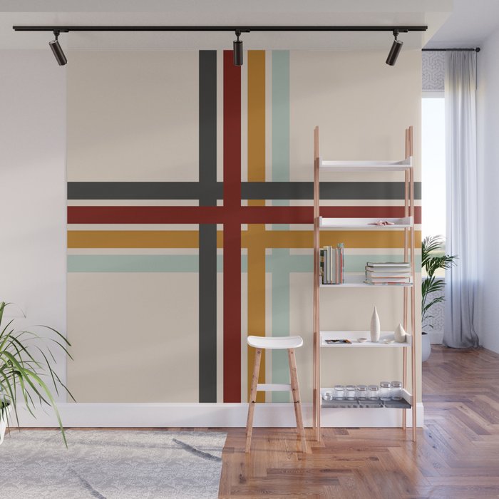 Colored Retro Cross Stripes Wall Mural Gallery Image 1