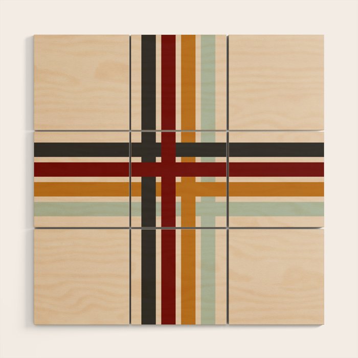 Colored Retro Cross Stripes Wood Wall Art Gallery Image 1