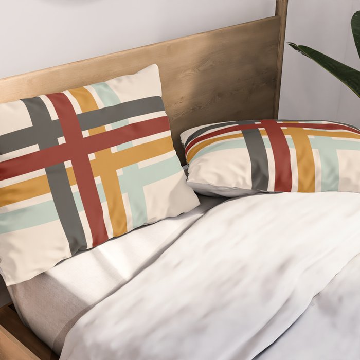 Colored Retro Cross Stripes Pillow Sham Gallery Image 2