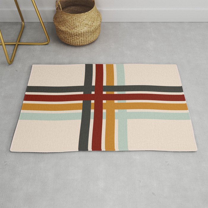 Colored Retro Cross Stripes Rug Gallery Image 1