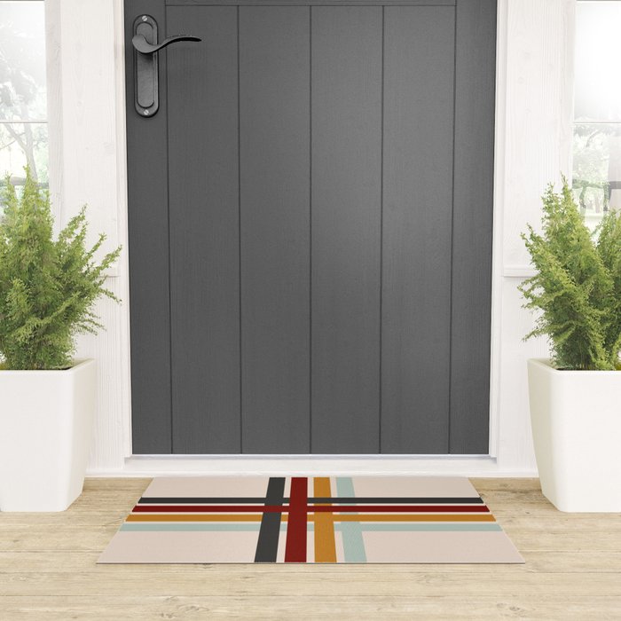 Colored Retro Cross Stripes Welcome Mat Gallery Image 3