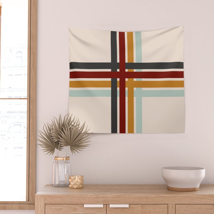 Colored Retro Cross Stripes Wall Tapestry Gallery Image 2