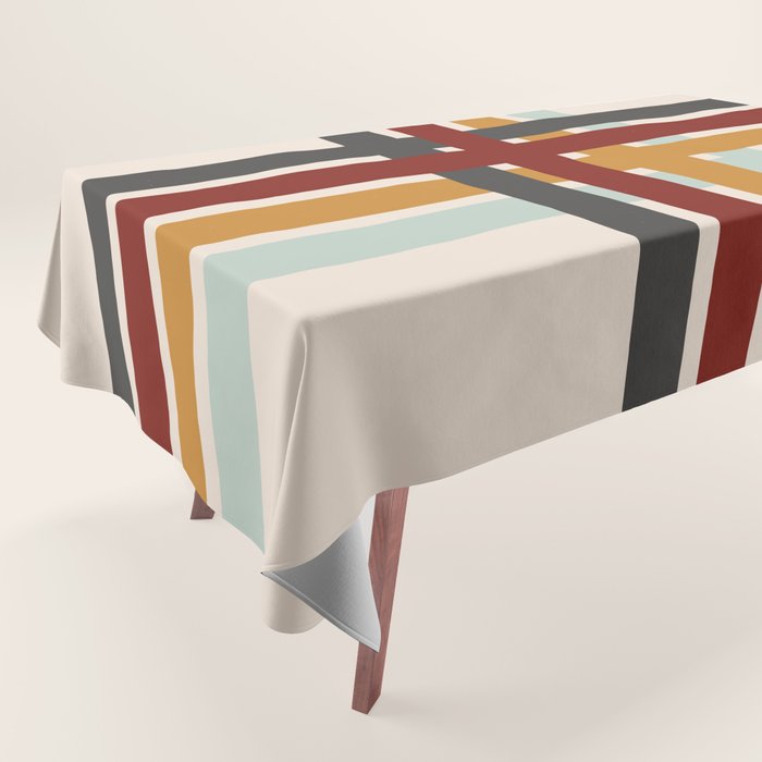 Colored Retro Cross Stripes Tablecloth Gallery Image 1