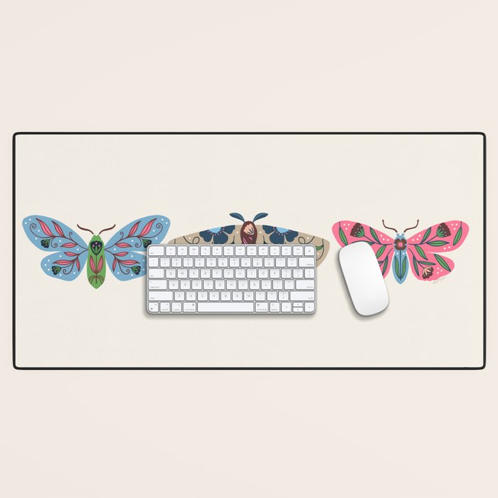 Folk Floral Moths and Butterflies Multicolored Desk Mat Gallery Image 1