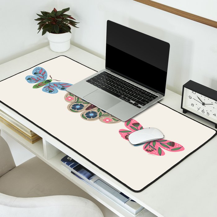 Folk Floral Moths and Butterflies Multicolored Desk Mat Gallery Image 2