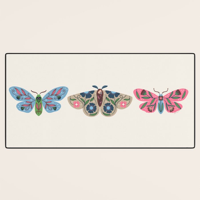 Folk Floral Moths and Butterflies Multicolored Desk Mat Gallery Image 3