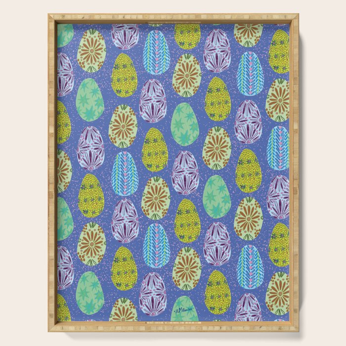 Colorful Folk Art Easter Eggs in Lavender & Green Serving Tray Gallery Image 1
