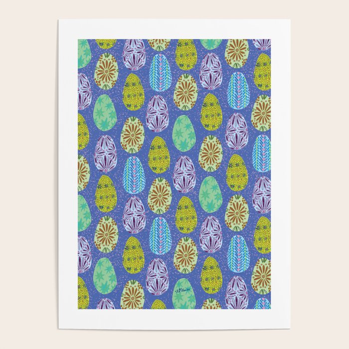 Colorful Folk Art Easter Eggs in Lavender & Green Poster Gallery Image 4