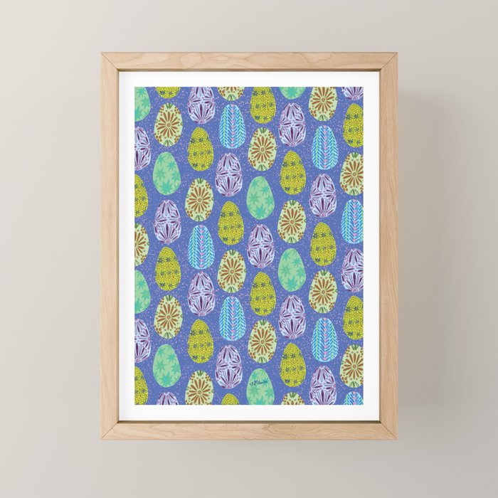 Colorful Folk Art Easter Eggs in Lavender & Green Mini Art Print Gallery Image 1
