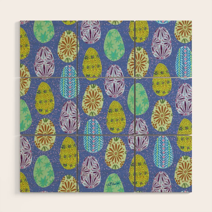 Colorful Folk Art Easter Eggs in Lavender & Green Wood Wall Art Gallery Image 1