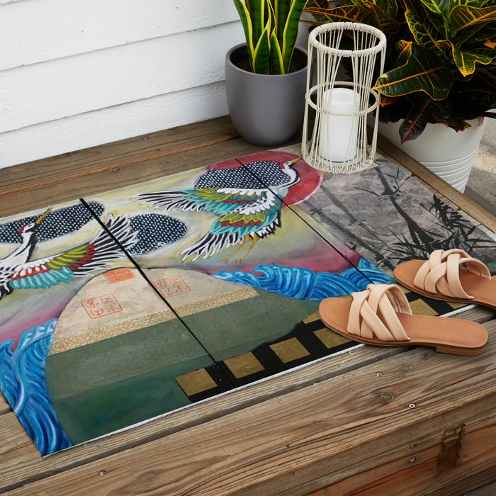 Crane triptych Outdoor Rug Gallery Image 2