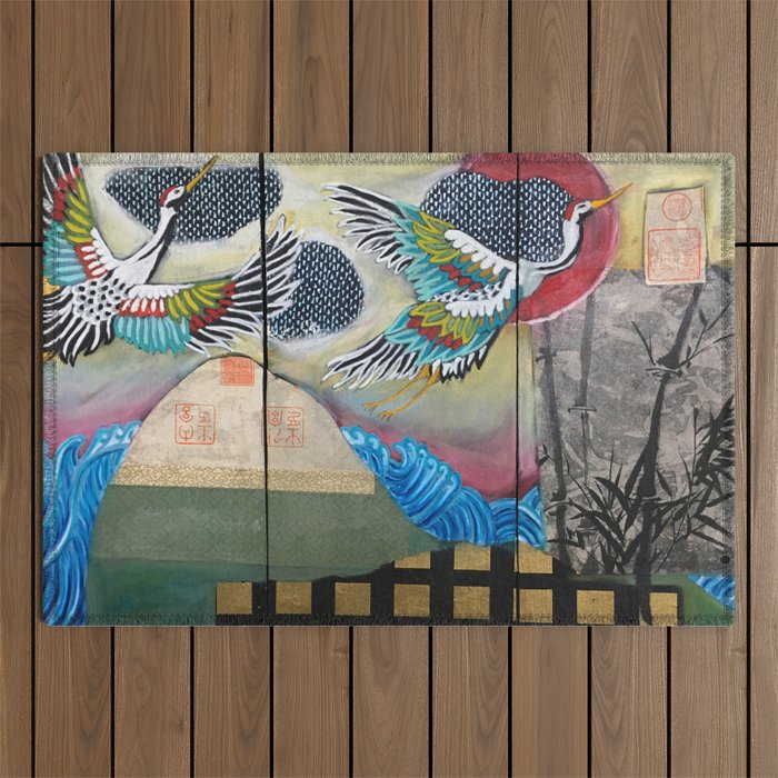 Crane triptych Outdoor Rug Gallery Image 1