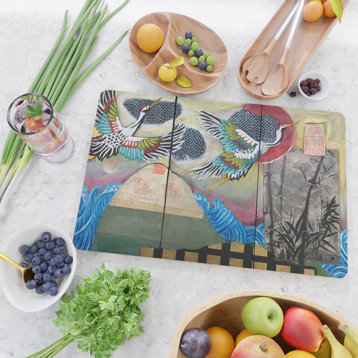 Crane triptych Cutting Board Gallery Image 2